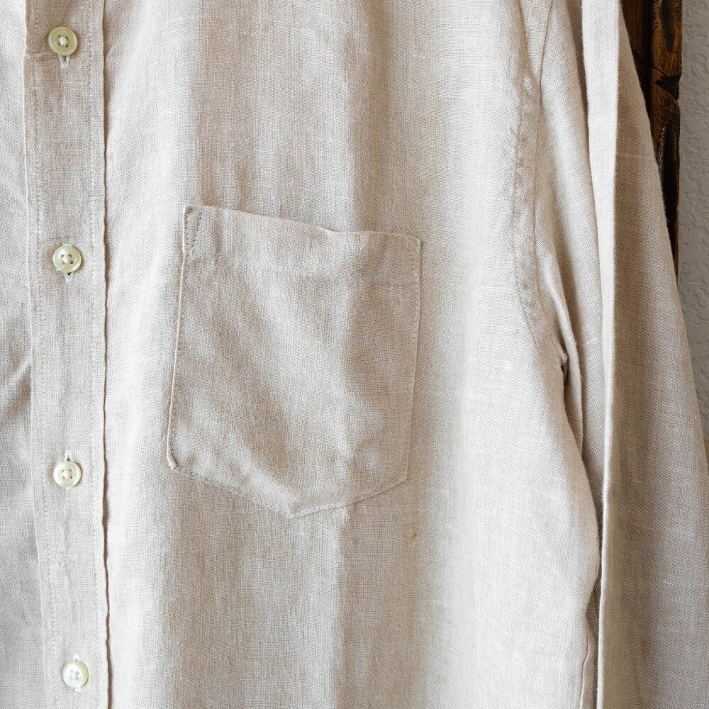 J. Crew Men’s Sz Large Beige Slim Fit Linen Blend Button-Down Long Sleeve Shirt - Picture 3 of 6
